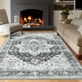 thumbnail image 5 of EastVita Area Rugs Carpets 6'*9' Vintage Persian Distressed Rug Retro Medallion Rug Indoor Carpet Non-Slip Low Pile Accent Mat Foldable Thin Rug,Gray Gray tone 6*9ft, 5 of 7
