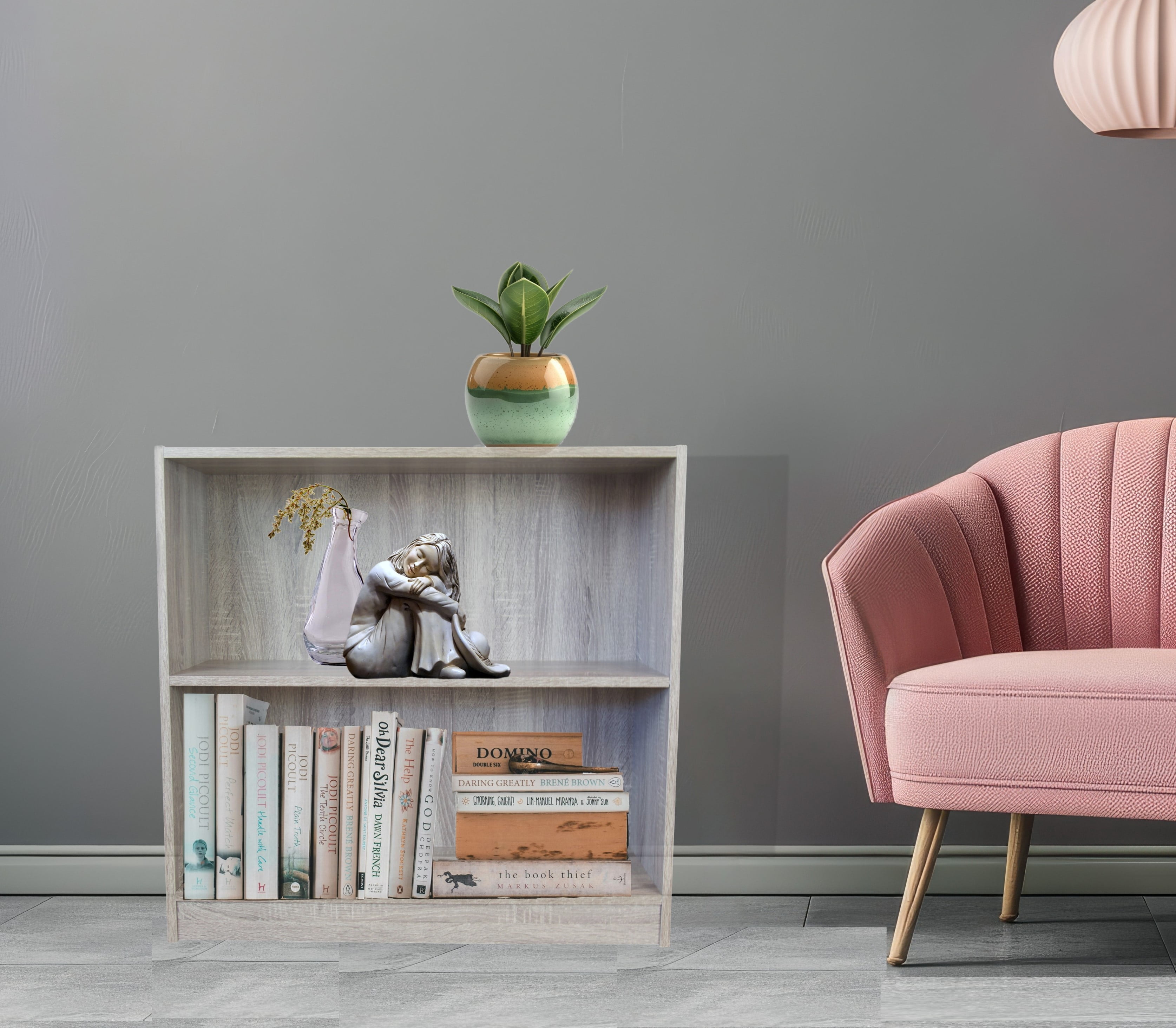 Slide Logic 3 Tier 30"H x 32"W Bookcase with Footer in Driftwood