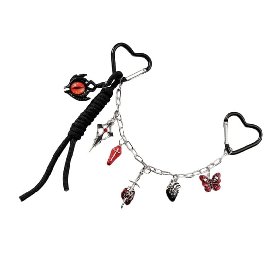 Gothic Dark Aesthetic Bag Charm Punk Devil Eye Butterfly Pendant Tassels Bag Chain for Crossbody Handbag Decoration
