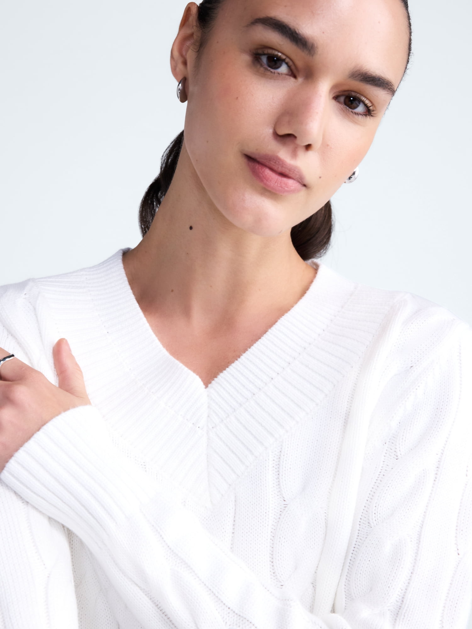 Free Assembly Women's and Women's Plus Cotton Cable Knit Sweater, Midweight, Sizes XS-4X