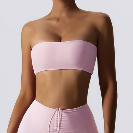 Sports Bra Women Fitness Bra Intimate Strapless Bustier Bandeau Breathable Wrapped Chest Fitness Tops Sports Underwear Yoga Bra (Pink L)