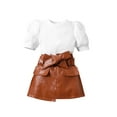 thumbnail image 1 of Faithtur Vêtements Fille Manches Courtes en Velours à Col Rond + Jupe Courte en Cuir avec Ceinture, 1 of 9