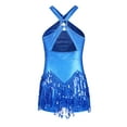 thumbnail image 2 of dPois Girls Halter Neck Sequin Tassel Latin Dance Dress Fringed Bodysuit Salsa Rumba Jazz Ballroom Blue 6, 2 of 7