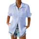 thumbnail image 1 of Camisa Estilo Boyfriend A Rayas Fruncidas para Mujer, Informal, con Cuello Corto, Mangas , Botones y Bolsillo, Azul, Talla 5XL, 1 of 7