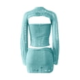 thumbnail image 5 of DHFJKG Skirt Set Women Summer 2 Piece Outfits Crochet Sexy Hollow Out Sequins Long Sleeve Crop Top Mini Skirts Party Going Out Wear Versatile Outfit, 5 of 5