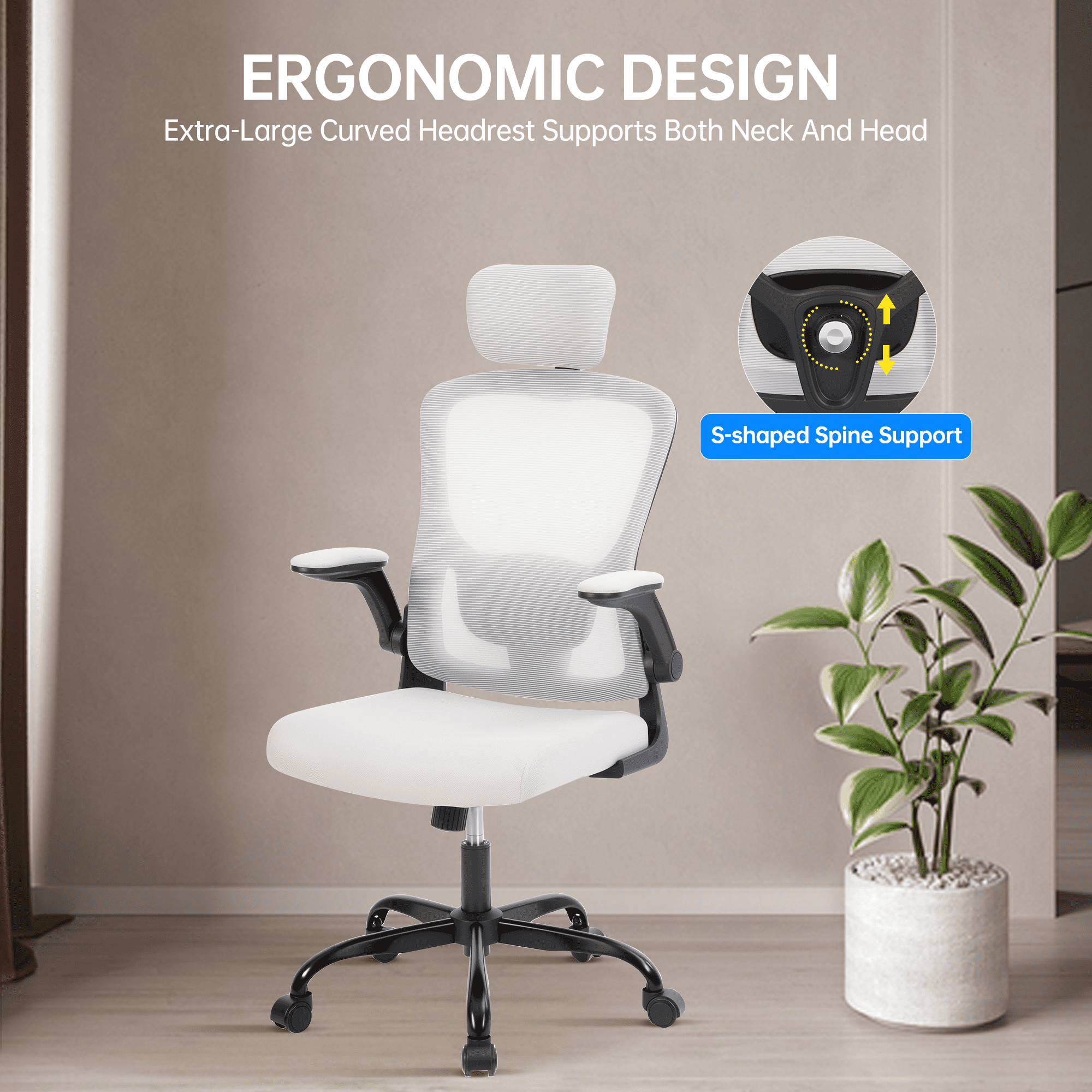 COZONY 45.5" Ergonomic High Back Mesh Office Chair with Adjustable Lumbar, 4D Armrests, 350 Lbs Capacity for Home Office, Gaming, Study,Black frame gray net