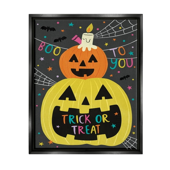 Stupell Industries Boo To You Fun Jack-O-Lanterns Graphic Art Jet Black Floating Framed Canvas Print Wall Art, Design by Lisa Barlow