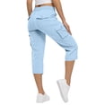 thumbnail image 4 of HKYNLAG Capri Pants for Women Petite Pull On Drawstring Elastic Waist Cargo Capris Lightweight Hiking Pants with Multi Pockets Sky Blue L, 4 of 5
