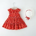 thumbnail image 3 of ATOGUTA Dress for Girls Sleeveless Floral Flower Girl Dress with Straw Cap Hat Red, Size 2T-6, 3 of 5