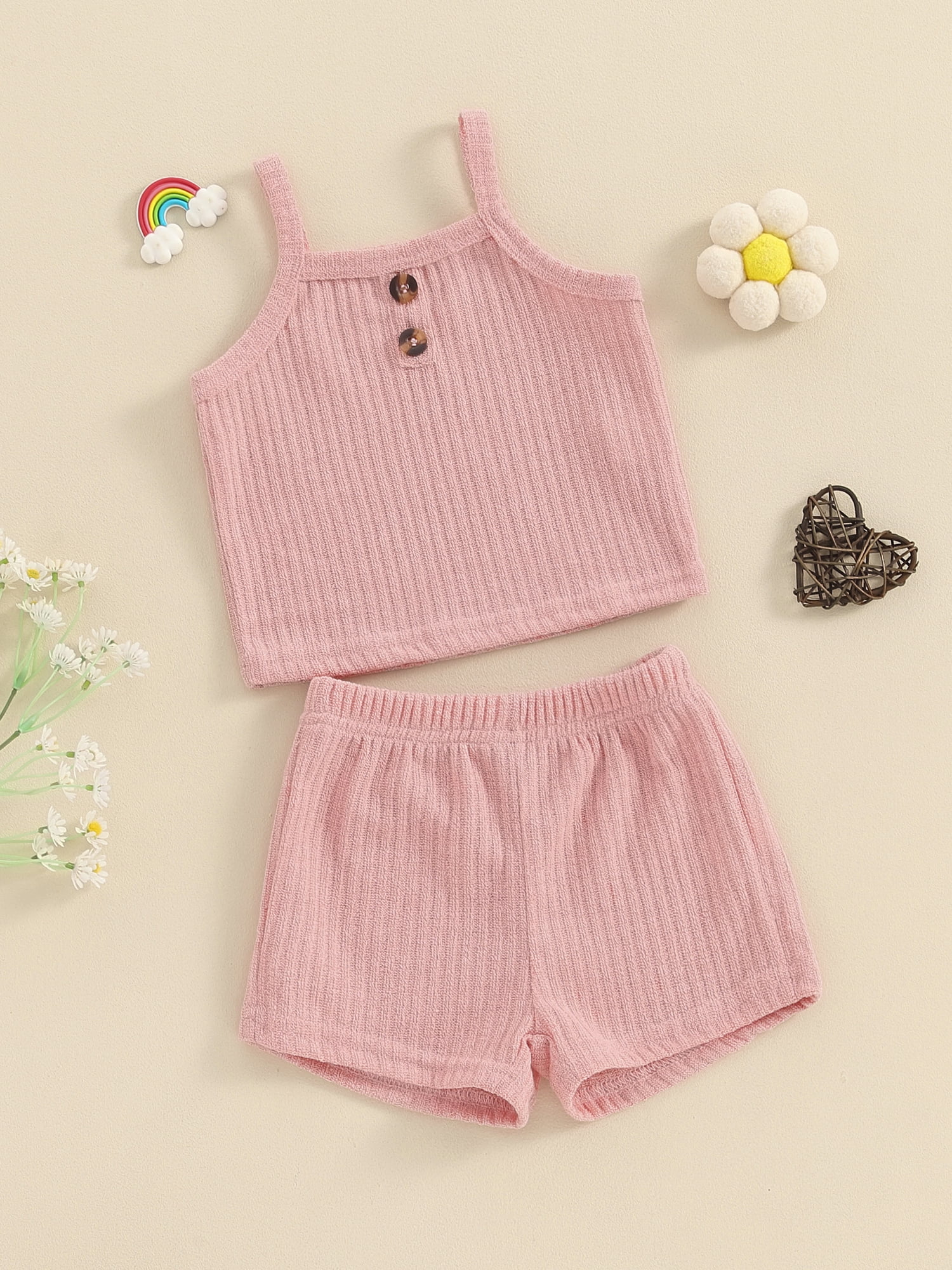 Suealasg Little Girl Summer 2Pcs Outfits Set Clothes 1T 2T 3T 4T 5T Kids Girl Sleeveless Solid Color Cami Tops and Shorts Beach Party Clothing for Children Girls