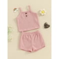 thumbnail image 3 of Suealasg Little Girl Summer 2Pcs Outfits Set Clothes 1T 2T 3T 4T 5T Kids Girl Sleeveless Solid Color Cami Tops and Shorts Beach Party Clothing for Children Girls, 3 of 9