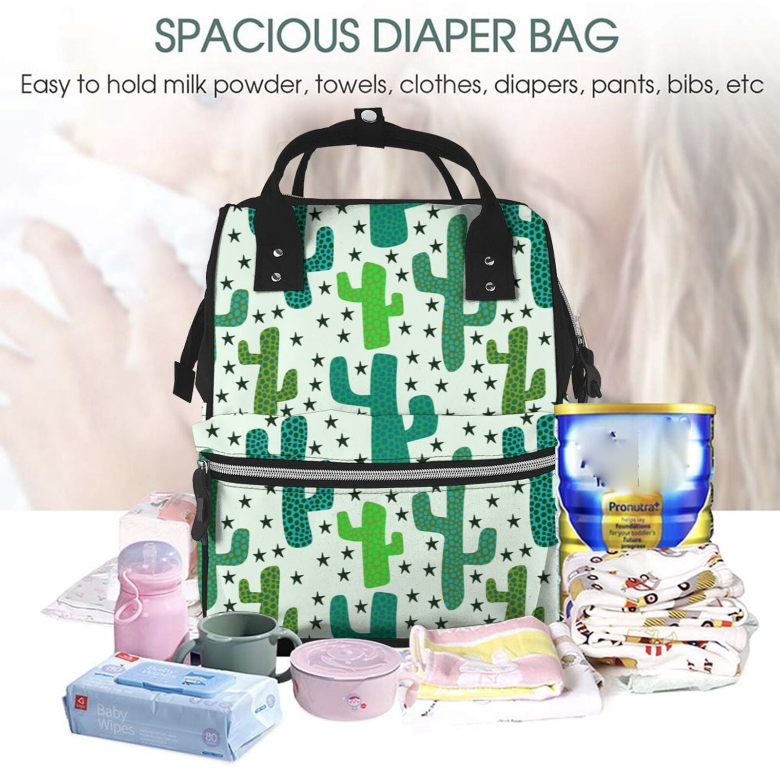 Ratiio Cactus 1 Mummy Backpack - Waterproof Twill Canvas, Large Capacity Diaper Bag with Multiple Pockets and Adjustable Straps