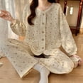 thumbnail image 3 of Pijamas de mujer de primavera y otoño de manga larga de algodón de aire engrosado sándwich estilo princesa dulce otoño e invierno ropa de casa invierno, 3 of 6