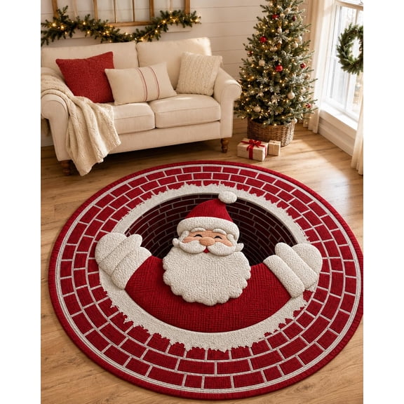 3D Christmas Rugs Optical Illusion Round Mat, Christmas Rugs, Non-Slip Round Holiday Floor Mat
