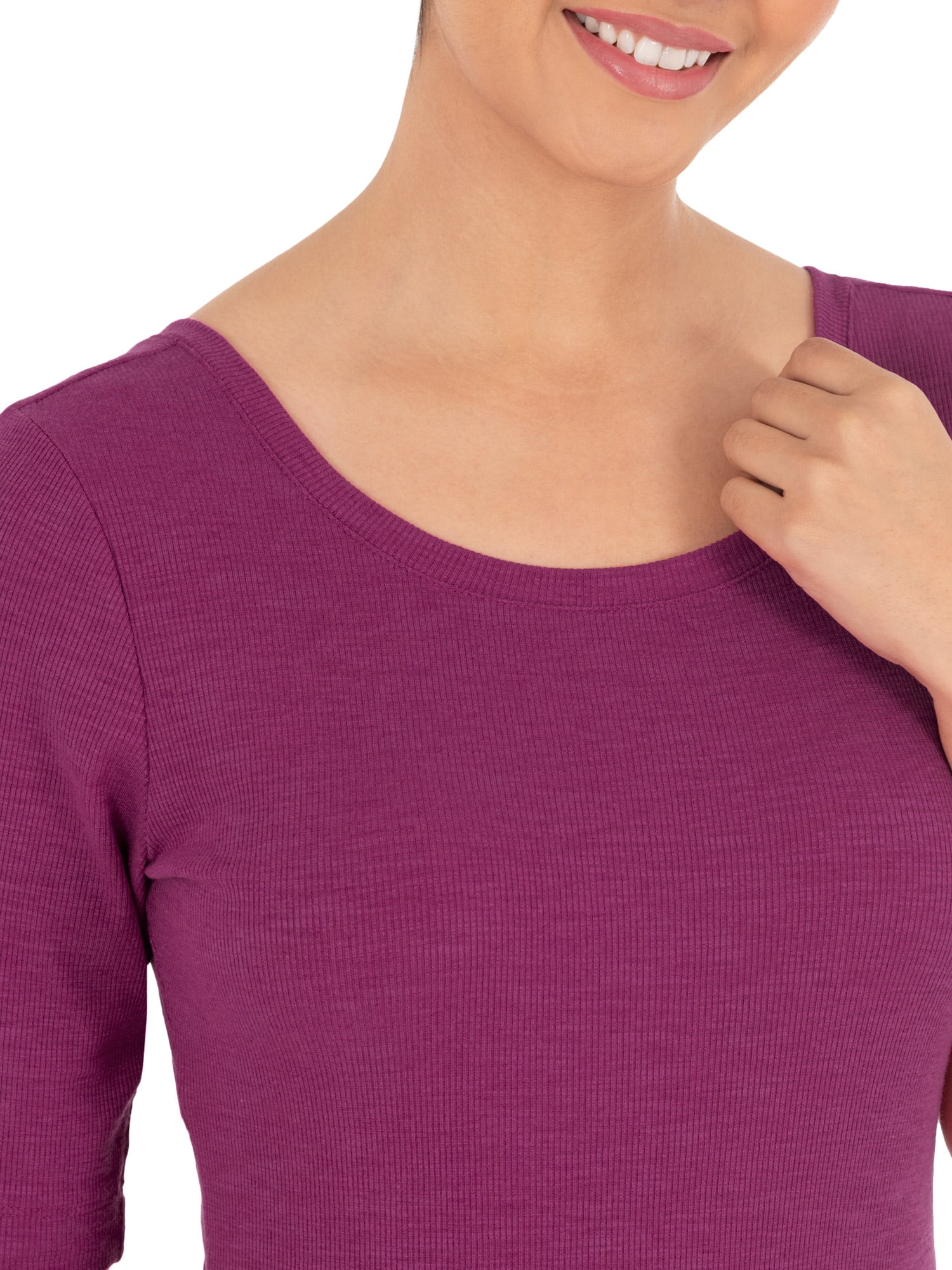 Time and Tru Women's Elbow Sleeve Scoop Neck T-Shirt