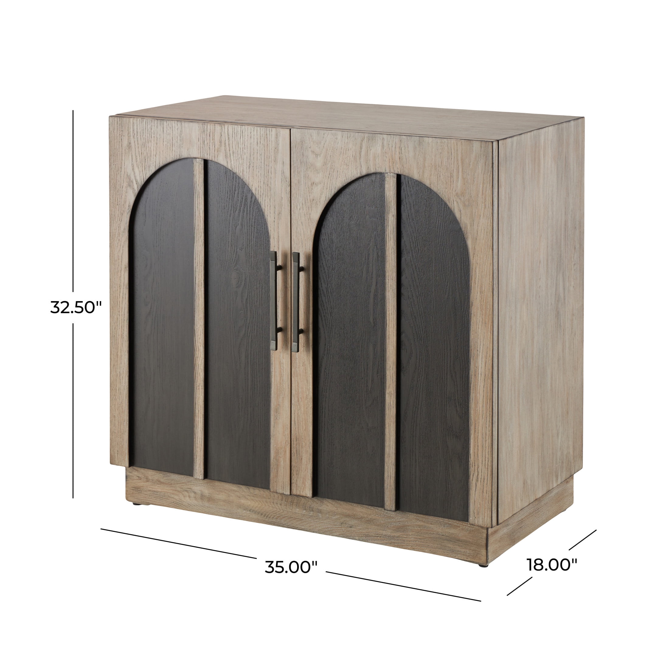 DecMode 35" x 33" Gray Wooden Washed 2 Door Cabinet with Black Split Arches and Metal Bar Handles, 1-Piece