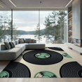 thumbnail image 2 of ODIKA 8'x10' Washable Area Rug Record Retro Vintage Music Spinning Grooves Concentric Disc Vinyl Cd Playful for King Size Bedroom Under Bed, Master Suite, Non-Shedding, Easy Care, 2 of 7