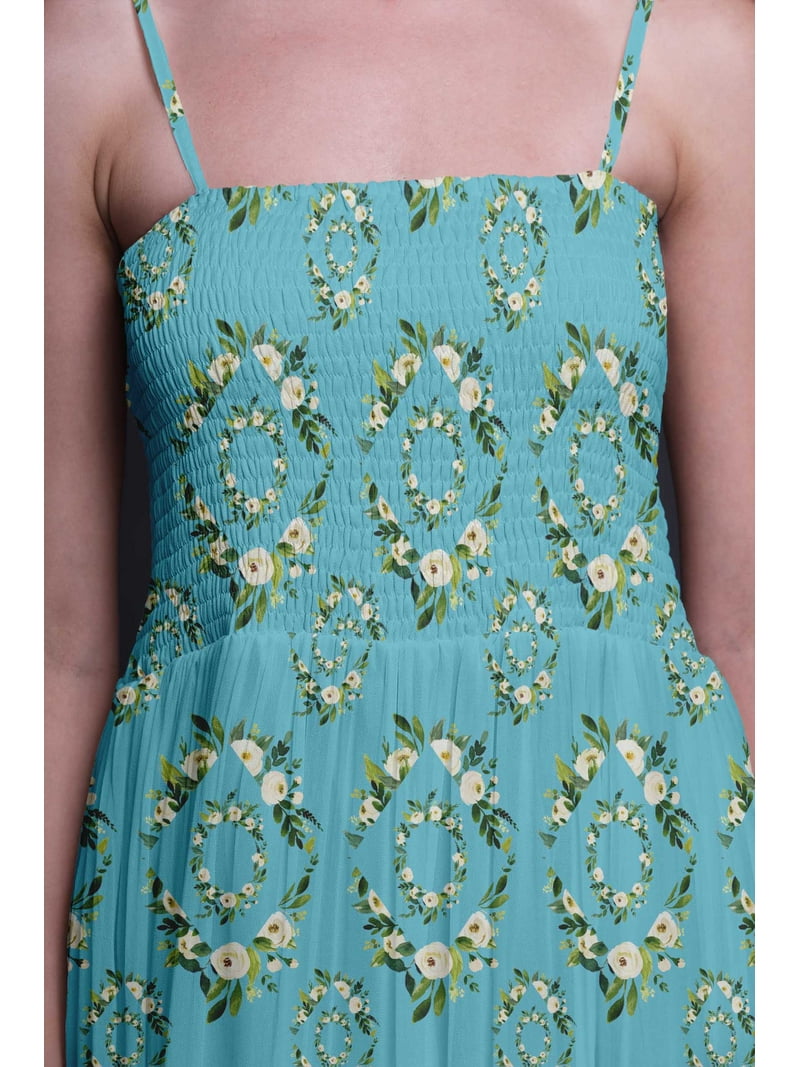 Bimba Leaves & Arabian Jasmine Floral Print Women Long Maxi Tube Smocked  Bodice Dress-Medium - Walmart.com