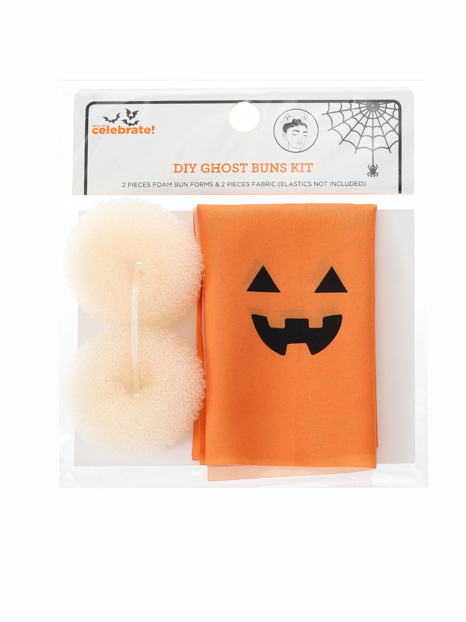 Way to Celebrate DIY Pumpkin Halloween Hair Buns Kit, 4 Pieces