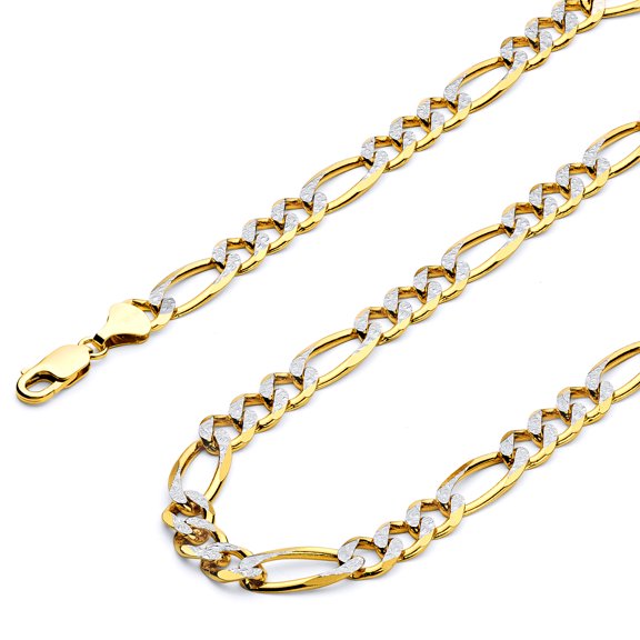 Wellingsale 14k Yellow Gold Polished Solid 6.5mm Figaro 3 1 White Pave Diamond Cut Chain Bracelet - 8.5"