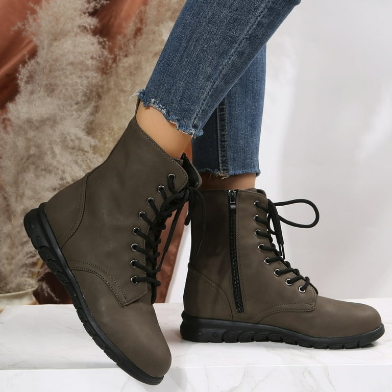 asdoklhq Flat Shoes for Women British Style Solid Color Lace up