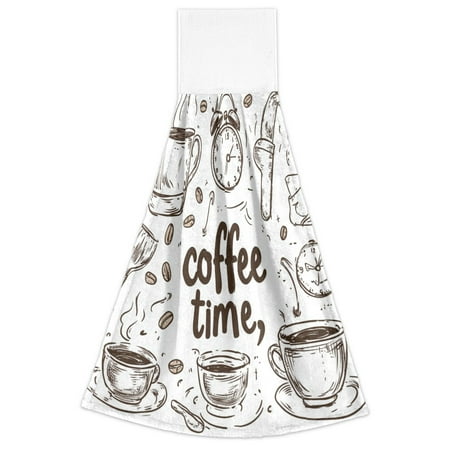 

WOBOGO Coffee Time Now Hand Towel Set of 2 Absorbent for Kitchen and Bathroom With Velcro Hanging Loop 18.2×14in