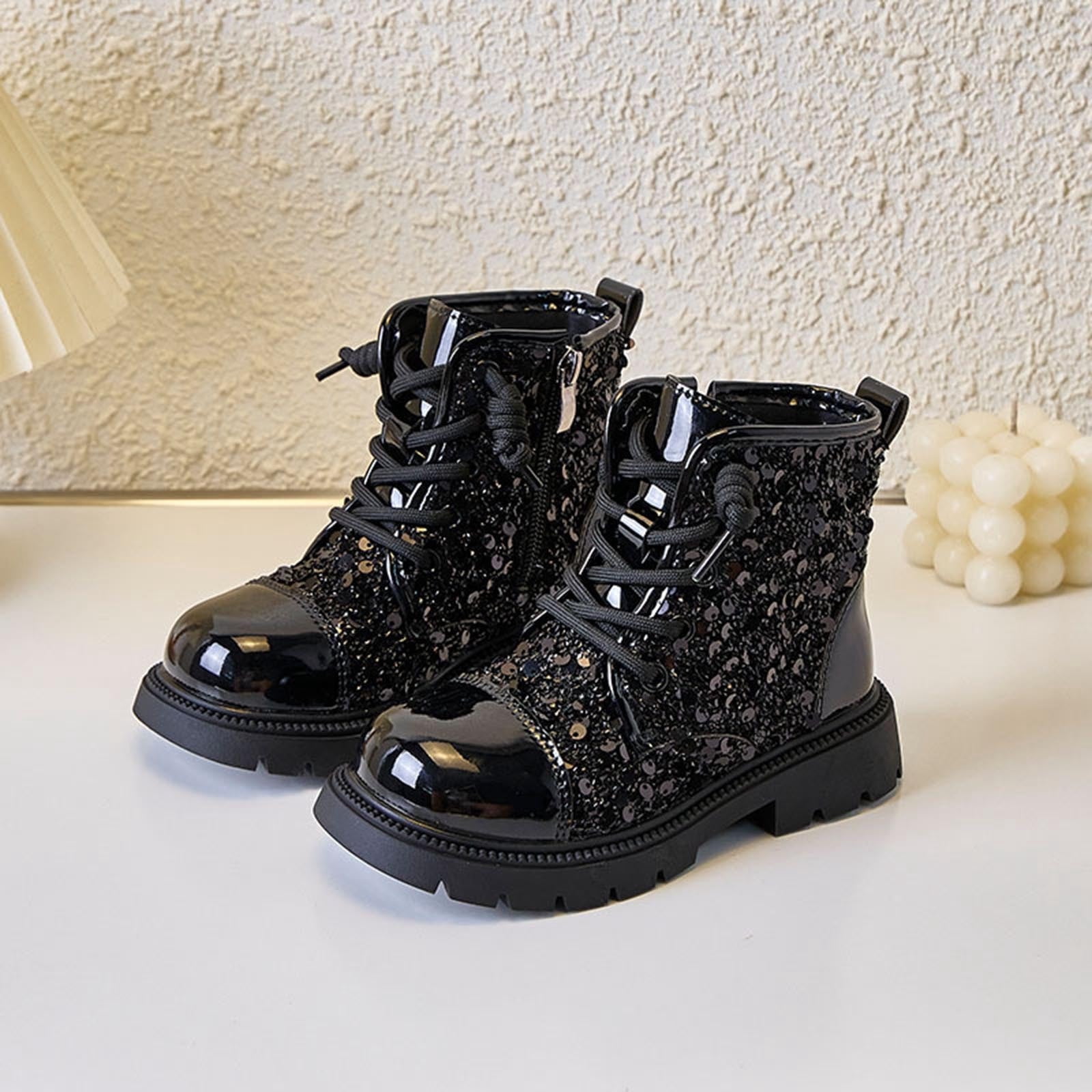 Cethrio Big Girls Lace Up Boots, Zipper Non-slip Warm School