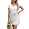 thumbnail image 3 of HXWCHs Women's V Neck Casual Summer T Shirt and Short Skirt Street Style Outfit Set XXL White, 3 of 7