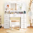 thumbnail image 4 of Costway Makeup Vanity Desk with Mirror and Lights Charging Station 3-Color LED Lights White, 4 of 10