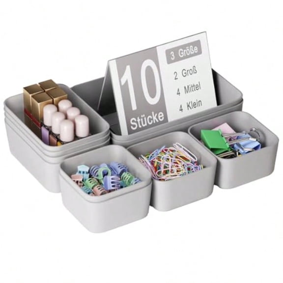 Plastic Drawer Organizers 10 PCS Drawer Organizer Bins Bathroom and Vanity Organizer Plastic Tray Makeup Organizer and Storage for Makeup Bedroom Kitchen Gadgets Utensils and Office Gray