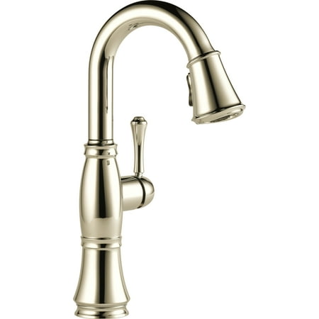 Pn Single Handle - Delta Cassidy Single Handle Pull-Down Bar / Prep Faucet, Polished Nickel