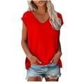 thumbnail image 1 of LUOGENLI T-shirts pour Femmes T-shirts d'Été Mode Décontractée Col en V Col Bas Manches Ultra Courtes Couleur Unie Imprimé T-Shirt Ample Haut 4TG T-shirts Graphiques Saint-Valentin Rouge TTG, 1 of 6