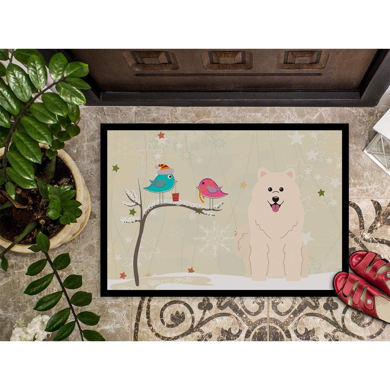 Christmas Presents between Friends Samoyed Door Mat
