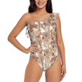 thumbnail image 4 of Daiia Woodland Animals in Neutral Tones Women's One Piece Swimsuits Personalized One Shoulder Swimwear Asymmetric Ruffle Bathing Suits-X-Large, 4 of 8