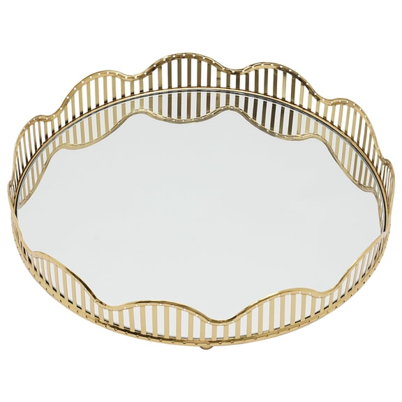 Miumaeov Gold Luxury Glass Mirror Tray Perfume Tray Table Centerpieces Decorative Organizer Storage Tray for Dresser Bedroom Living Room (Round)