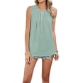 thumbnail image 2 of Women's Sleeveless Tank Tops Summer Pleated Loose Fit Top for Women Casual Round Neck Shirts Bean Green S, 2 of 10