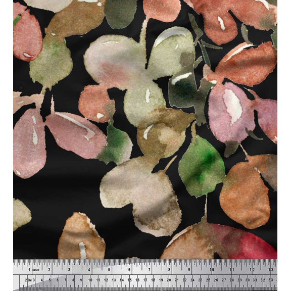 Soimoi Black Cotton Duck Fabric Leaves Watercolor Print Fabric by Yard 42 Inch Wide