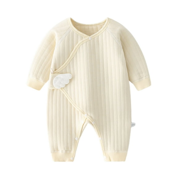 Diufon Infant Baby Boy Girl Bodysuit Long Sleeve Side Closure Romper Newborn Button Down Solid Color Clothes