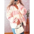 thumbnail image 5 of Women'S Loose Casual V-Neck Long-Sleeved Sweater Jacket Striped Contrast Lace-Up Knitted Cardigan Pink XL, 5 of 8