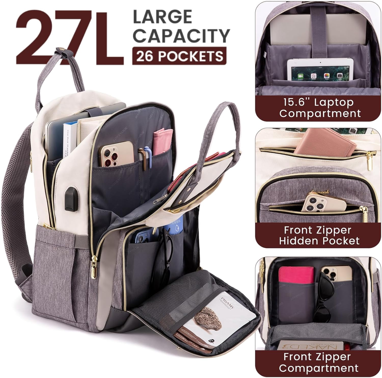 LOVEVOOK Backpack for Women, Fits 15.6 Inch Laptop Bag, School Backpacks, Fashion Travel Work Anti-theft Bag, Business Computer Waterproof College Backpack Purse