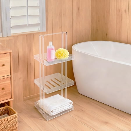 Acrylic Standing Shower Shelf 3-Tier 34.7 Inch Tall Narrow Bathroom Storage Organizer with Drainage Slats Acrylic Standing Shower Shelf 3-Tier 34.7 Inch Tall Narrow Bathroom Storage Organizer with Drainage Slats