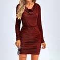 thumbnail image 3 of Lindreshi Fall Dresses for Women 2023 Homecoming Dresses Women's Fall Bodycon Mini Dress Sparkly Long Sleeve Cowl Neck Ruched Short Club Cocktail Wedding Guest Dresses, 3 of 9