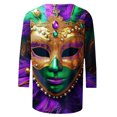 thumbnail image 4 of Jsaierl Mardi Gras Clothings for Women 3/4 Sleeve Mask Graphic Blouse Carnival Themed Tees Party 3D Print Tops Funny Gifts Parade Tshirt, 4 of 5