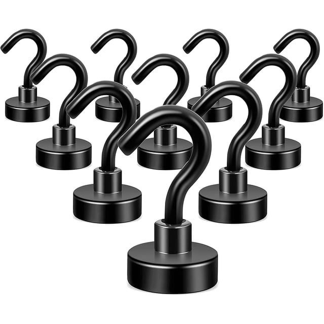 Paquete de ganchos magnéticos extrafuertes con gancho para nevera, gancho de crucero resistente para techo, gancho magnético pequeño para furgoneta, pared (negro, paquete de 10)