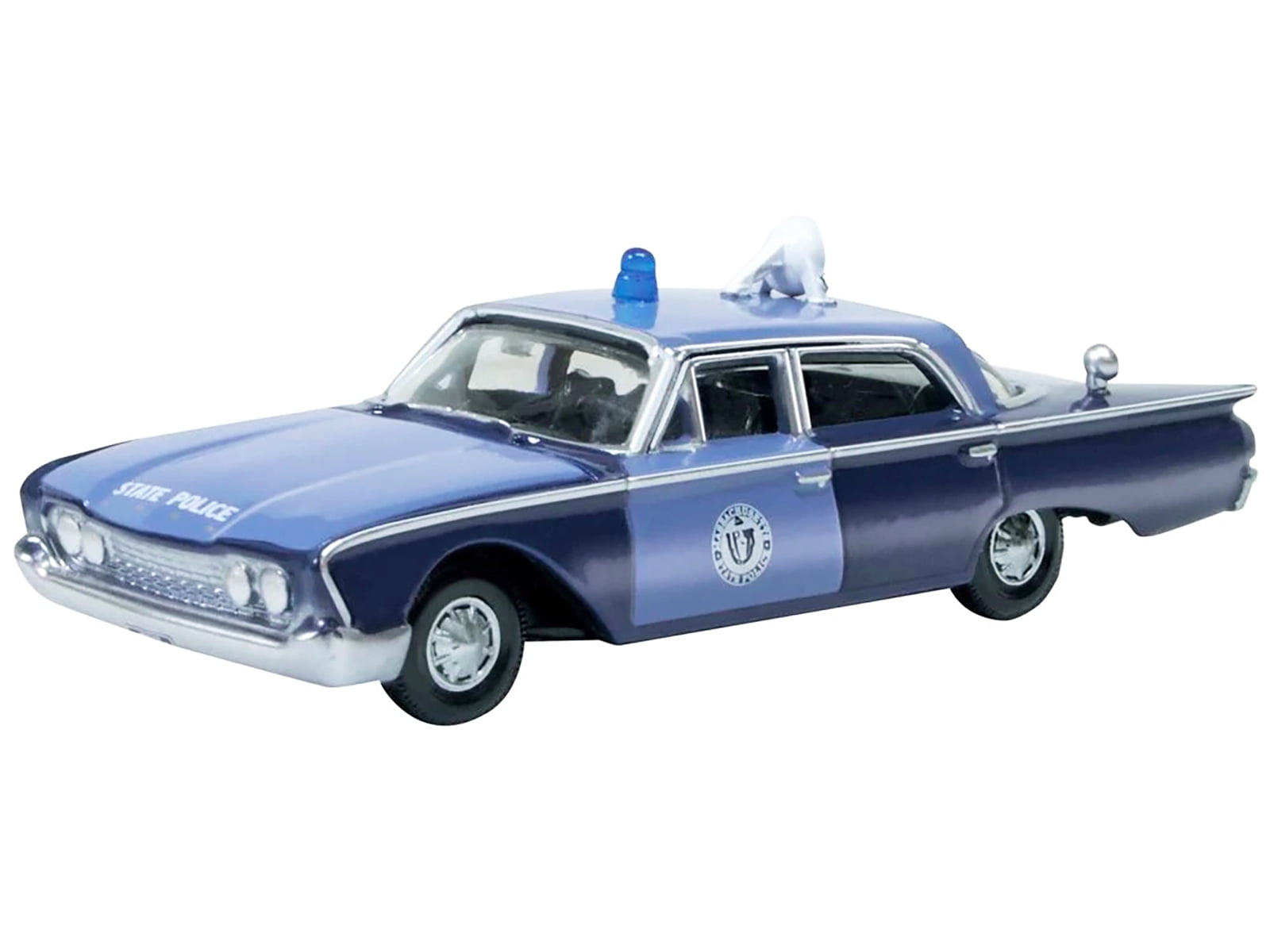 1960 Ford Fairlane Sedan Massachusetts State Police Radar Car Blue Two-Tone 1/87 (HO) Scale Diecast Model Car by Oxford Diecast