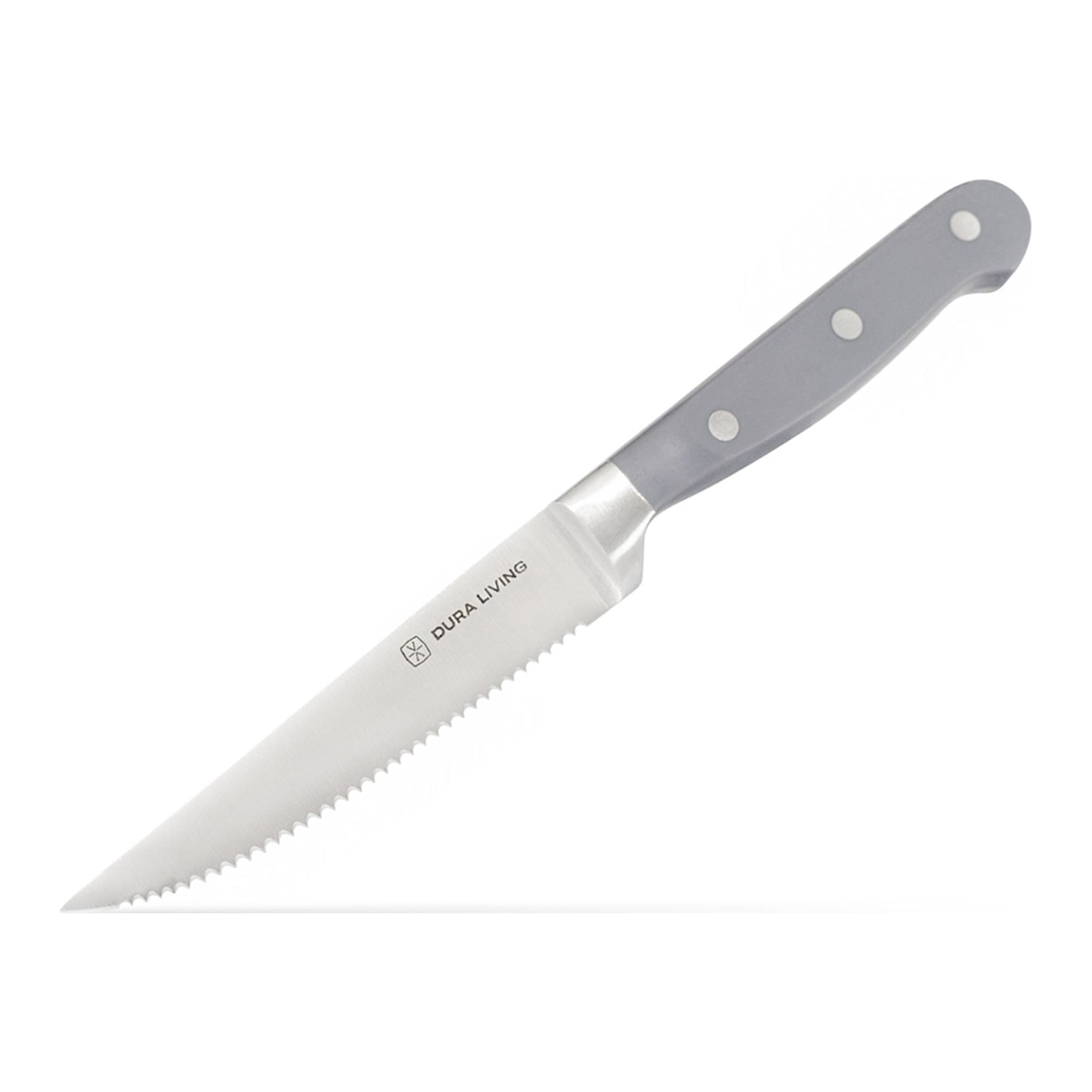 Dura Living 4-Piece Forged High Carbon Stainless Steel Steak Knife Set - Serrated Blades, Ergonomic Handles