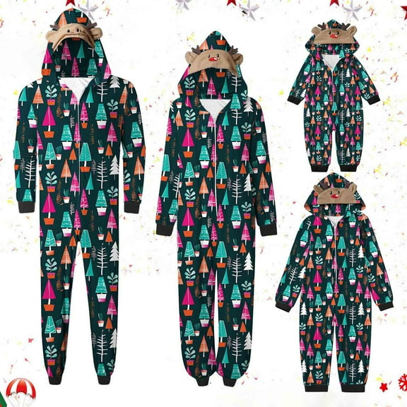 Odeerbi Christmas Onesie Pajamas for Family Holiday Sleep Jumpsuit Long Sleeve Family Christmas Pajamas Matching Sets Dad Fashion Lattice Print Plush Jumpsuit Sleepwear PJs Set Green