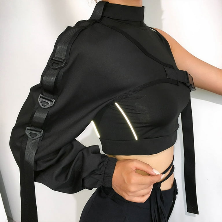 REVE REVE☆ONE SHOULDER OPS Women's One-Shoulder Sexy, Reflective Crop Top with Choker
