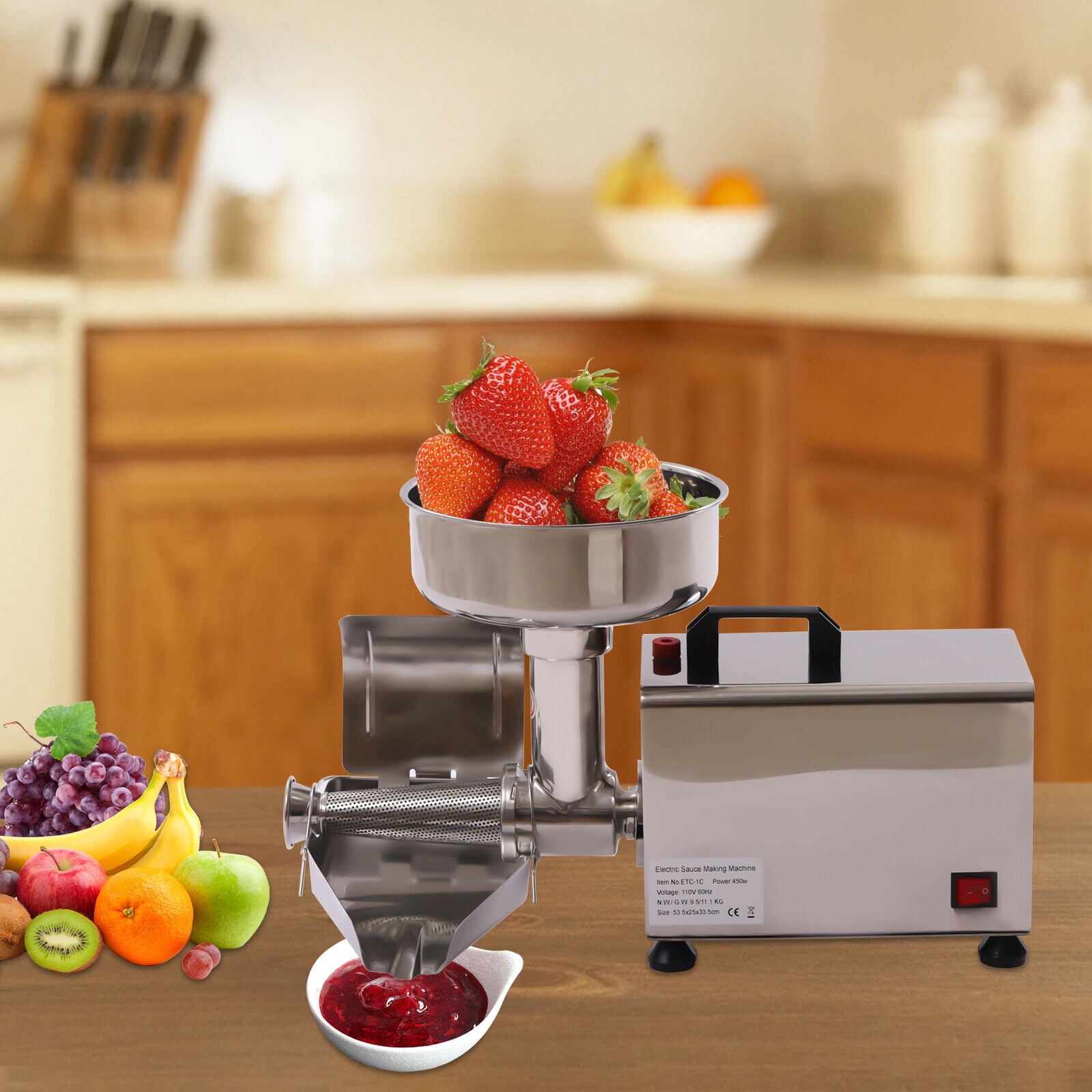 Fichiouy Electric Tomato Strainer Commercial Jams Milling Machine Food Strainer and Sauce Maker for Tomato Strawberry and Blueberry 110V 450W