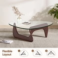thumbnail image 3 of Cottinch 50" Triangle Glass Coffee Table with Wood Base for Living Room Office, Dark Walnut, 3 of 12